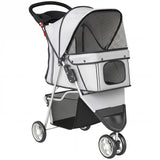 PawHut 3-Wheel Foldable Dog Stroller with Adjustable Canopy and Storage Basket – Small Breeds, Grey