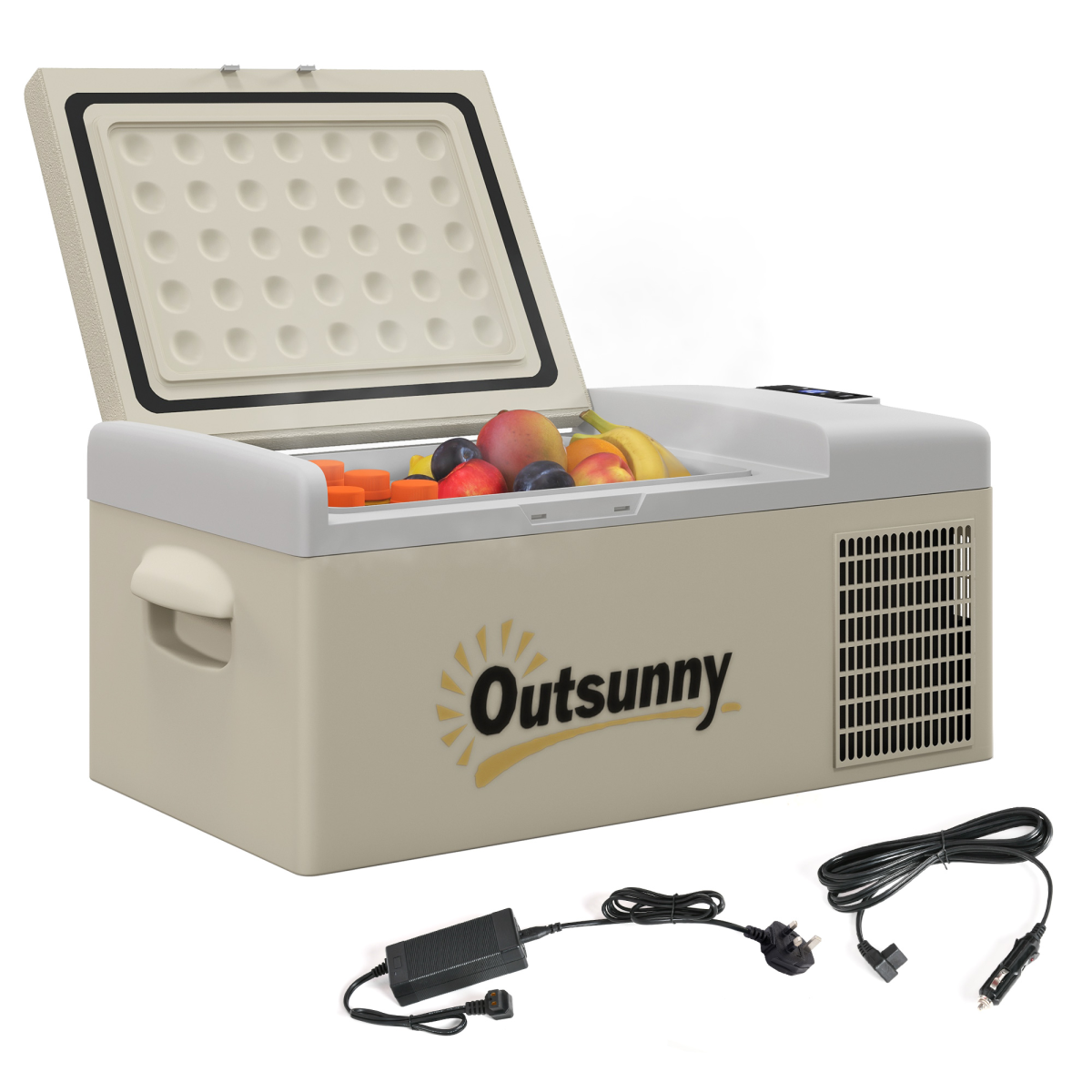 Outsunny 16L Car Fridge Freezer with 12/24V DC & 100-240V AC – Portable Compressor Cooler for Travel, Khaki