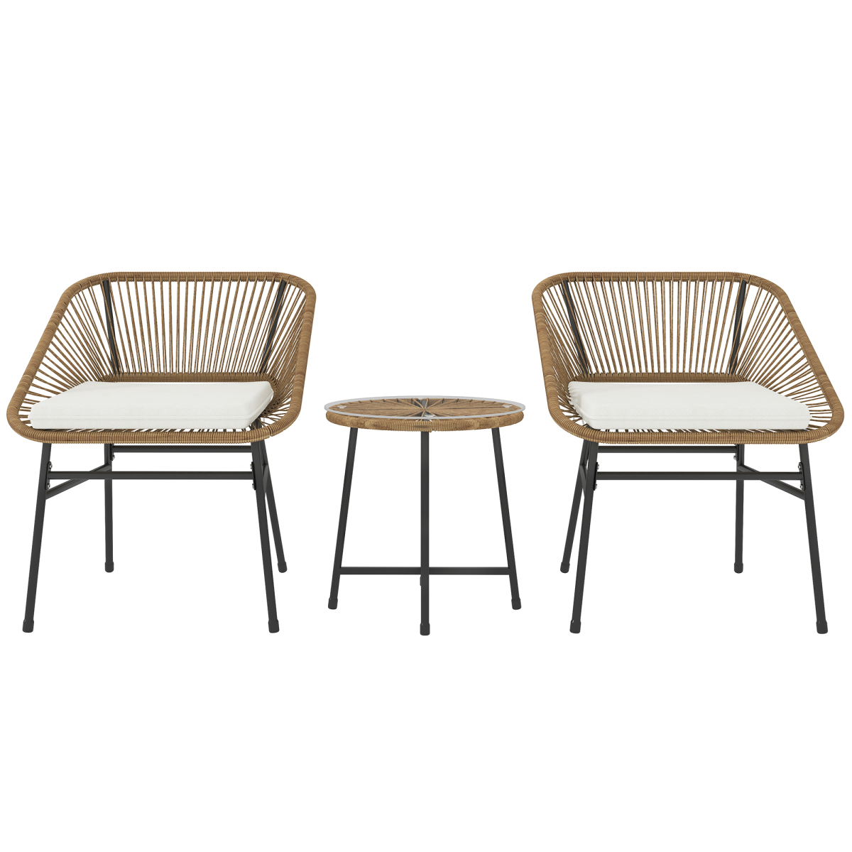 Outsunny 3-Piece Rattan Bistro Set with Cushions & Tempered Glass Table – Small Balcony Garden Furniture