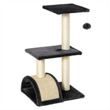 Pawhut Three-Tier Cat Tree with Sisal Scratching Posts and Hanging Ball – Plush Indoor Activity Centre, Grey