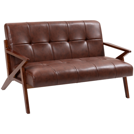 HOMCOM brown vintage 2 seater PU leather sofa