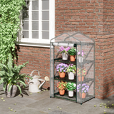 Mini Greenhouse with 3-Tier Shelves, Steel Frame & Roll-Up Zipped Door – Compact Plant Grow House, Dark Green