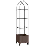 Outsunny Self-Watering Raised Garden Bed with Trellis & Lockable Wheels – 40 x 40 x 182cm, Brown