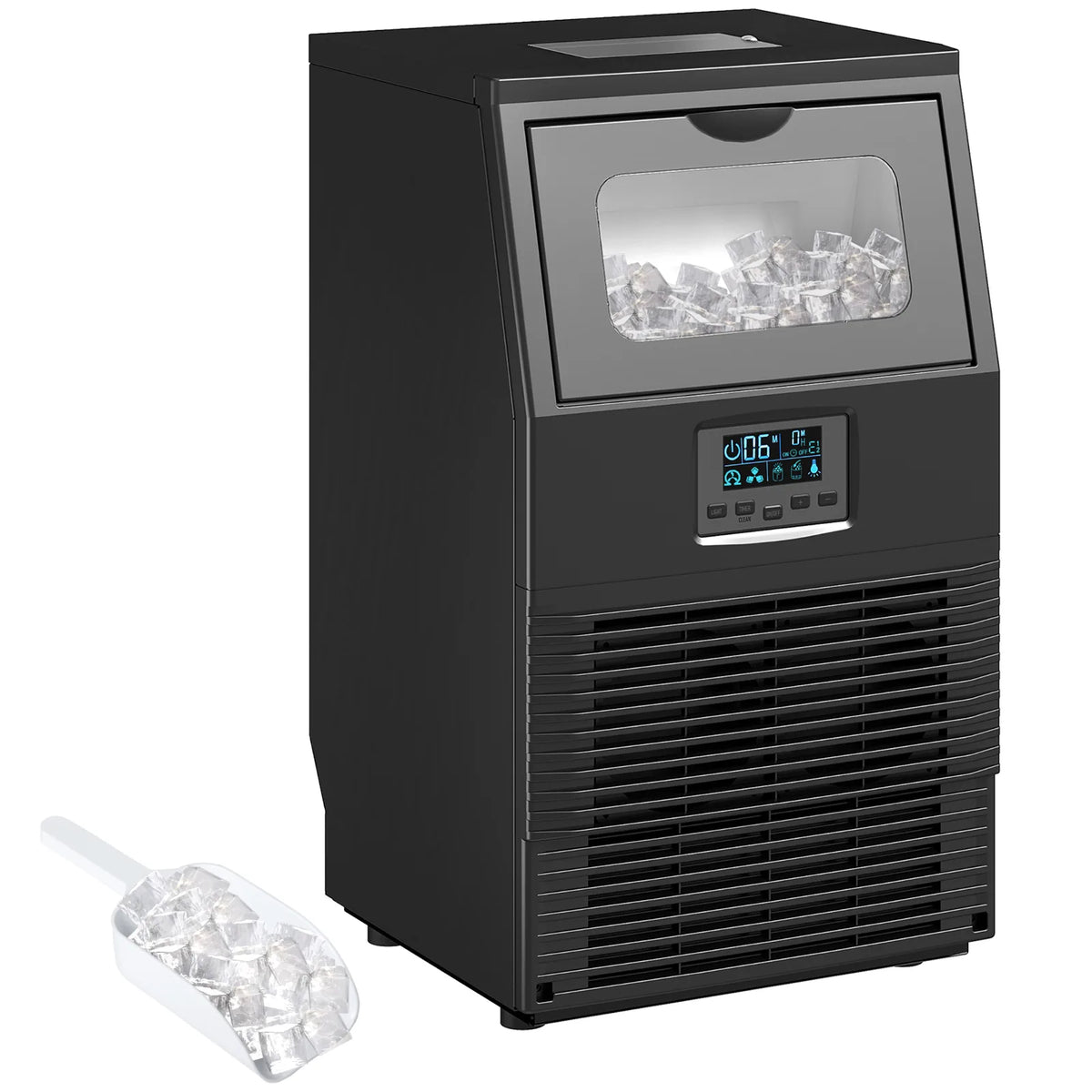 HOMCOM Commercial Ice Maker with 4kg Ice Storage, Up to 30kg Daily – Square Ice Cube Machine, Black