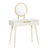 HOMCOM Modern Dressing Table with 2 Drawers and Round Mirror – Particle Board Bedroom Vanity, White