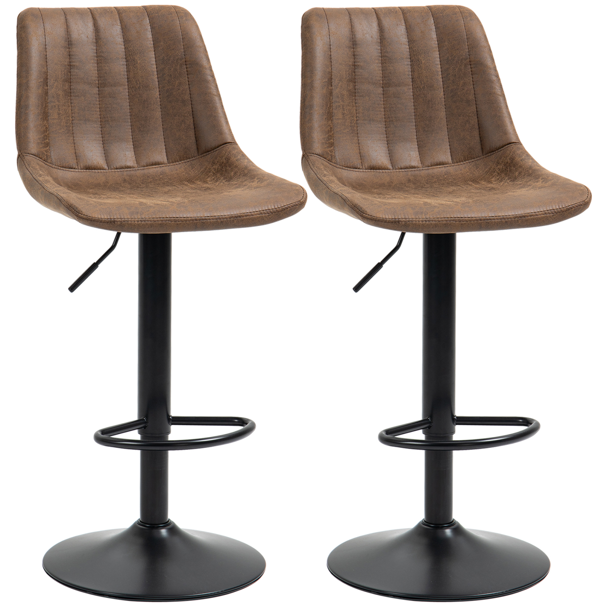 Set of 2 brown microfibre retro tub bar stools