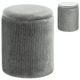 HOMCOM Round Velvet Storage Ottoman with Flip Lid Tray Top, 45 cm Footstool – Living Room, Grey