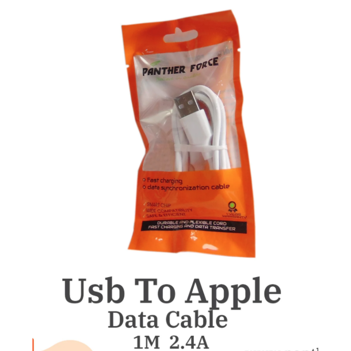 Panther Force 1M USB to 8-Pin Lightning Cable – Fast Charging & Syncing for iPhone and iPad