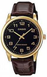 Casio Men's Analogue Watch with Black Dial and Brown Leather Strap, 42mm, MTP-V001GL-1BUDF