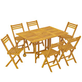 Outsunny 7-Piece Garden Dining Set, Extending Table & 6 Folding Chairs – Acacia Wood, Umbrella Hole