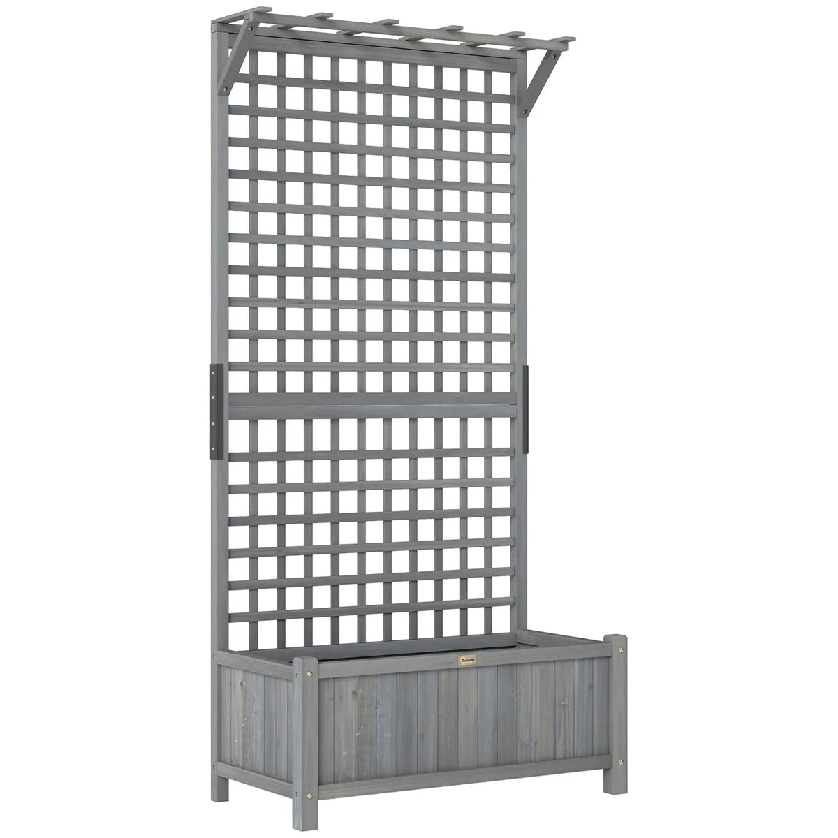 Outsunny Raised Garden Bed with Trellis and Hanging Roof, Fir Wood Planter with Drainage Holes for Vegetables & Flowers, Dark Grey