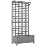 Outsunny Raised Garden Bed with Trellis and Hanging Roof, Fir Wood Planter with Drainage Holes for Vegetables & Flowers, Dark Grey