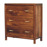 Artisan Furniture Solid Wood Regency 3 Drawer Chest with Brass Handles – Bedroom and Hallway Storage, Dark Brown