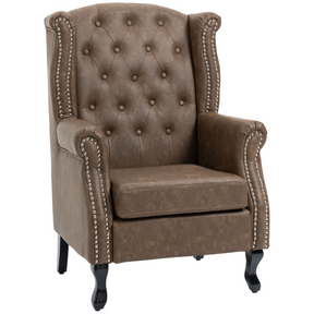 Brown Chesterfield tufted wingback armchair