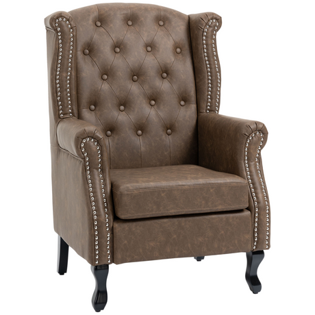 Brown Chesterfield tufted wingback armchair