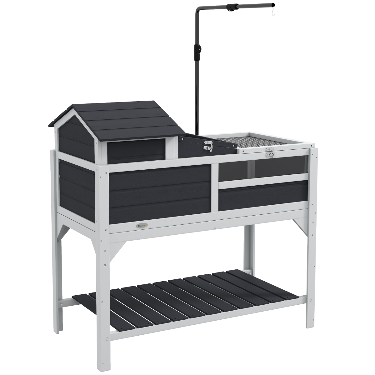 PawHut Two-Level Tortoise House with Adjustable Lamp Holder, Openable Lid and Storage Shelf, Grey