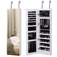 White lockable mirrored jewellery cabinet