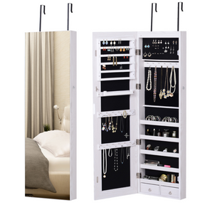 White lockable mirrored jewellery cabinet