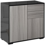 Glossy and Matte Side Cabinet with 2 Doors and 2 Drawers – Push-Open Home Office Storage, Grey and Black