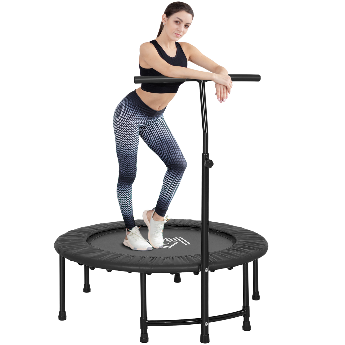 HOMCOM 40 Inch Mini Trampoline with Adjustable Handle – Fitness Rebounder for Kids & Adults, Indoor & Outdoor