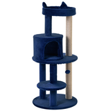 Pawhut 104cm Deluxe Cat Activity Tree with Scratching Posts, Ear Perch & Cosy House – Blue