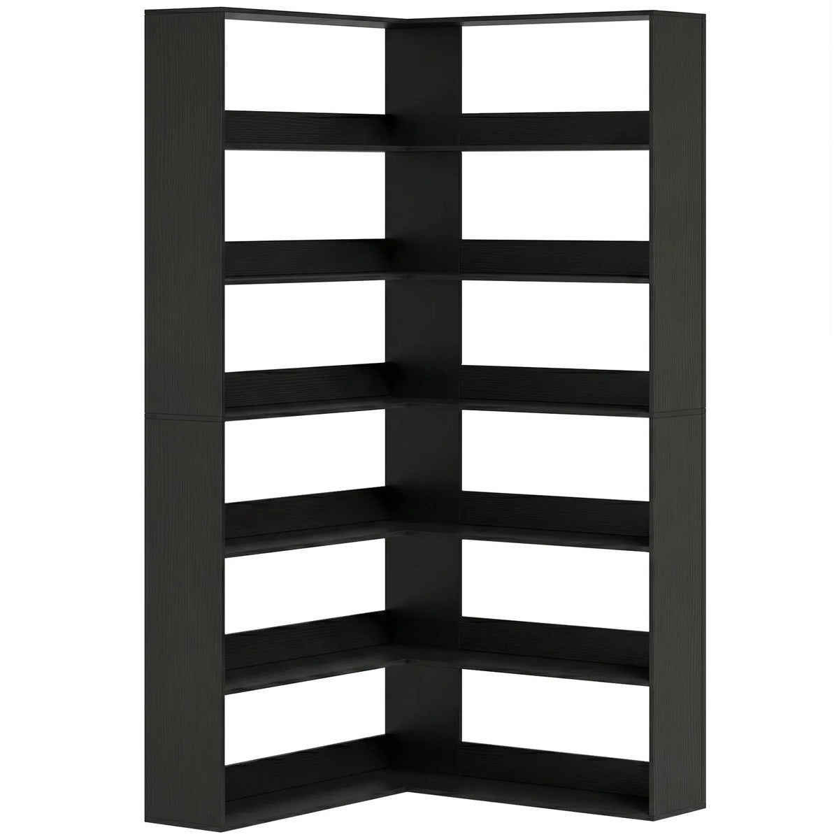 HOMCOM 7-Tier L-Shaped Corner Bookcase with Anti-Slip Rear Guards – 180 cm Display Shelf, Black Wood Effect