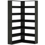 HOMCOM 7-Tier L-Shaped Corner Bookcase with Anti-Slip Rear Guards – 180 cm Display Shelf, Black Wood Effect