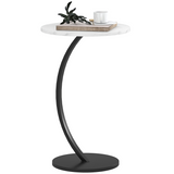 HOMCOM C-Shaped Side Table with Marble-Effect Top – Round Sofa & Bedside Table, White