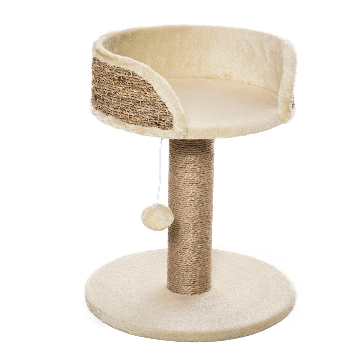 Pawhut Small Cat Tree with Jute Scratching Post, Plush Perch Bed and Hanging Ball – Indoor Cat Activity Centre