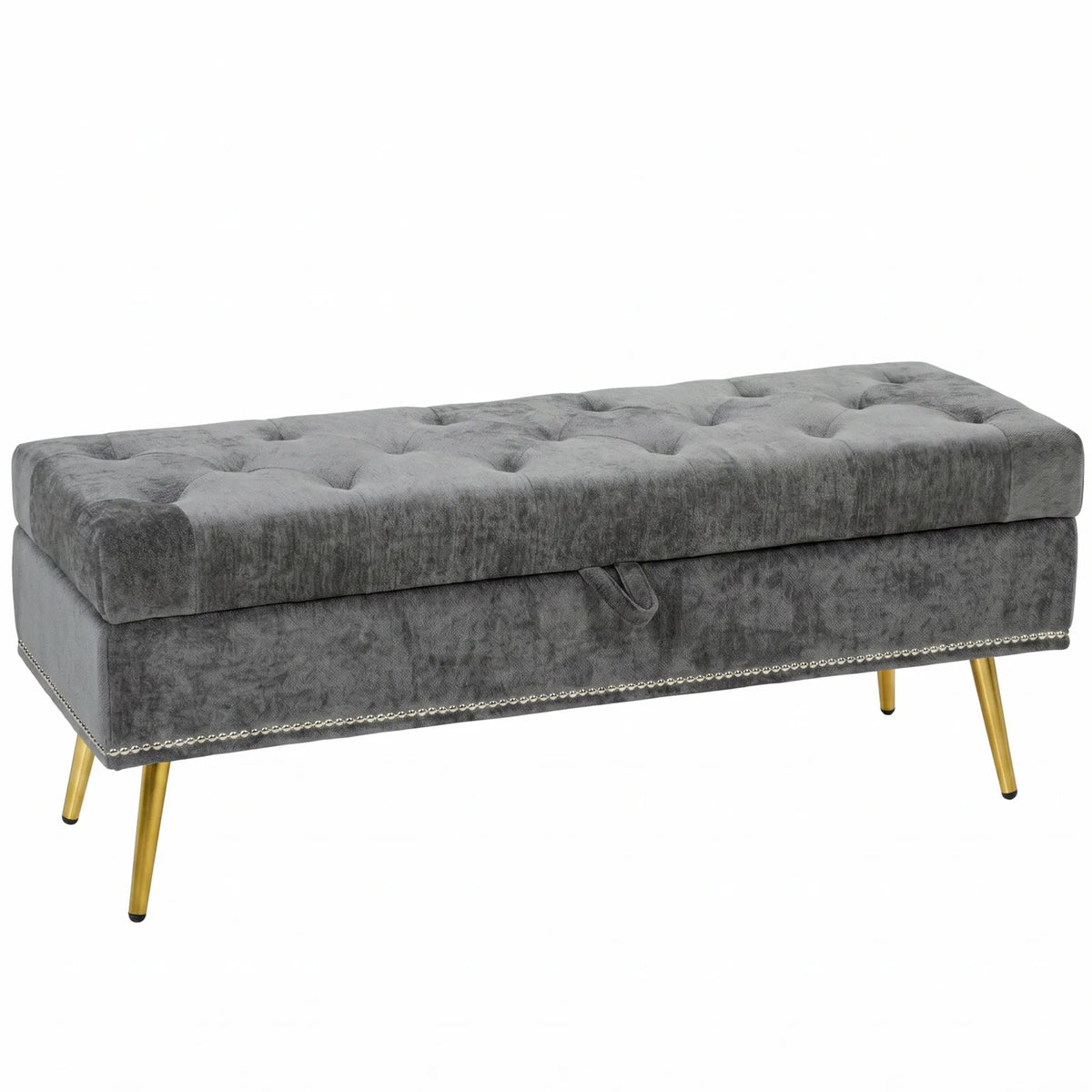 HOMCOM Chenille Storage Ottoman Bench with Padded Seat and Metal Legs, 114 x 41 x 45cm – End of Bed Seat, Grey