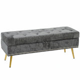 HOMCOM Chenille Storage Ottoman Bench with Padded Seat and Metal Legs, 114 x 41 x 45cm – End of Bed Seat, Grey