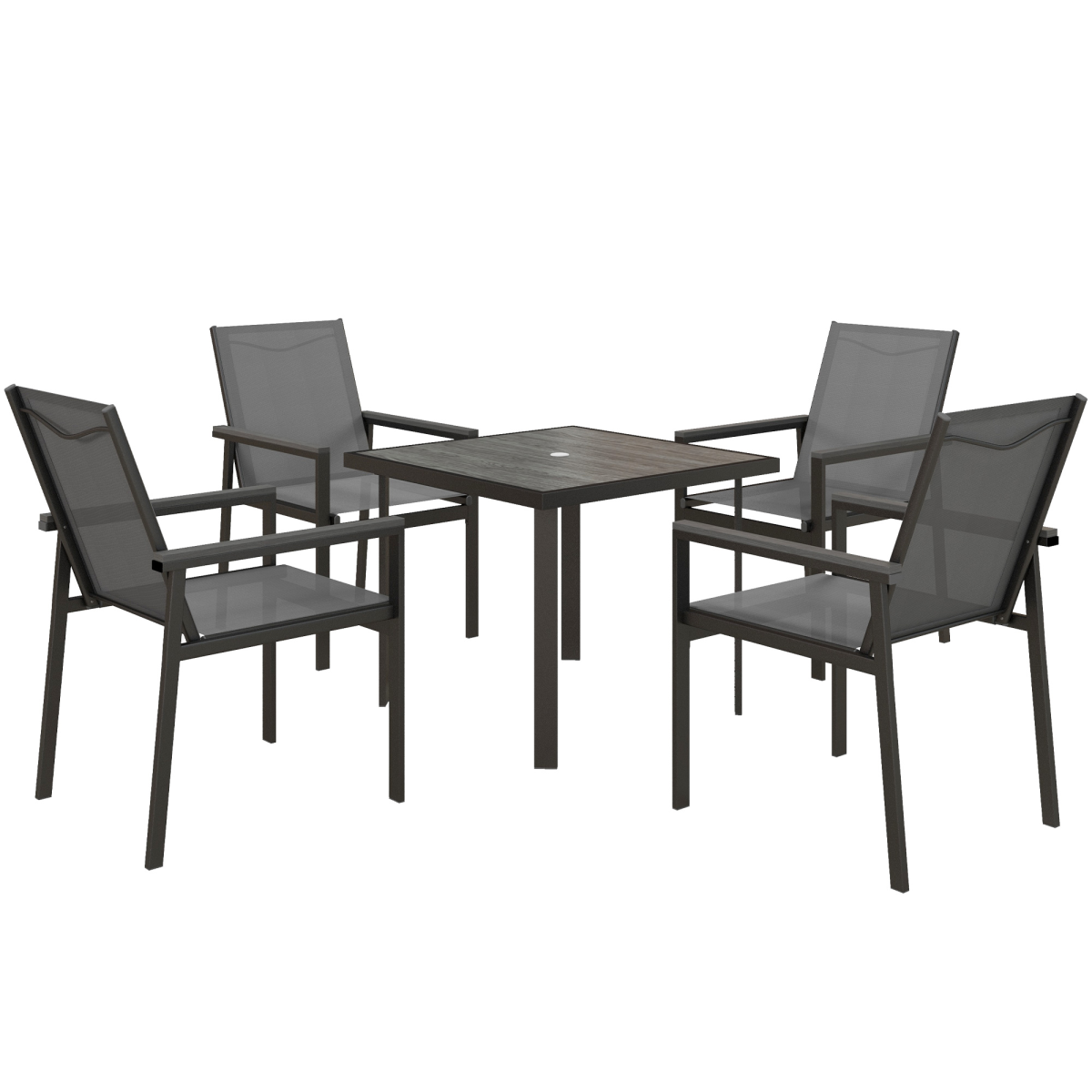 Outsunny 5-Piece Garden Dining Set with Tempered Glass Table and 4 Mesh Chairs – Patio Furniture, Grey