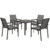 Outsunny 5-Piece Garden Dining Set with Tempered Glass Table and 4 Mesh Chairs – Patio Furniture, Grey
