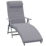 Outsunny Padded Sun Lounger with Pillow, 7-Position Adjustable Backrest & Steel Frame – Foldable Garden Recliner, Grey