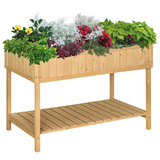 Outsunny Raised Wooden Planter with 8 Compartments & Storage Shelf – Fir Wood Garden Herb Bed, Oak Tone