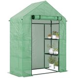 Outsunny Walk-In Greenhouse with 2 Tier Shelves, Roll-Up Zipped Door & PE Cover, 141 x 72 x 191cm – Green