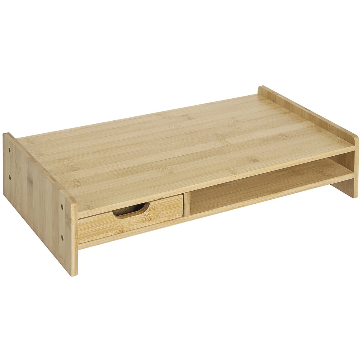 HOMCOM Bamboo Monitor Riser with Drawer – Desktop Organiser Stand for Laptop and PC, Natural