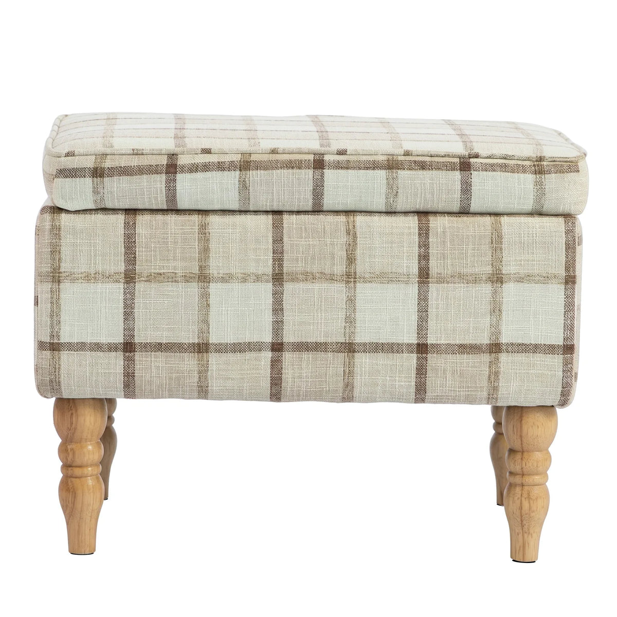 HOMCOM Linen Upholstered Footstool with Hidden Storage – Rectangular Ottoman with Flip-Top Tray Lid, Brown