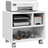 HOMCOM Printer Stand with 3 Compartments and Lockable Wheels – Home Office Storage Cart, 40kg Capacity, White