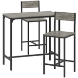 HOMCOM 3-Piece Industrial Bar Table Set with 2 Stools, Backrest and Footrest – Space-Saving, Charcoal Grey