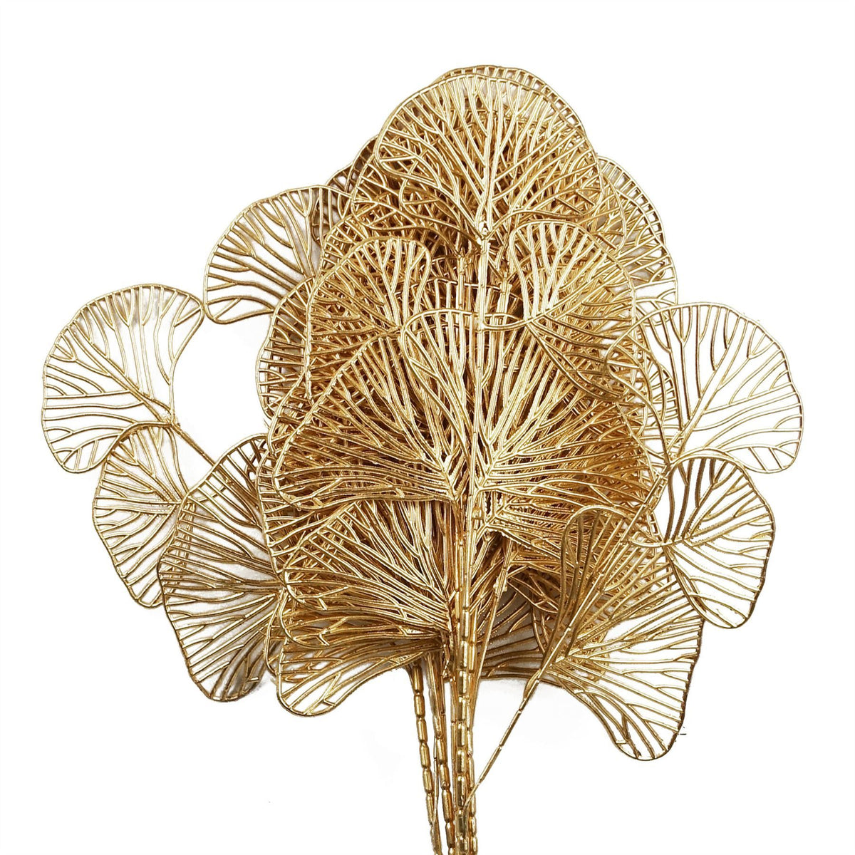 Golden Leaves Flower Arrangement Decoration, Pack of 6 – 65cm Wired Gold-Dipped Stems
