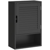 HOMCOM Wall Mounted Bathroom Cabinet with Adjustable Shelves – Louvred Door Storage, 40 x 20 x 60 cm, Black