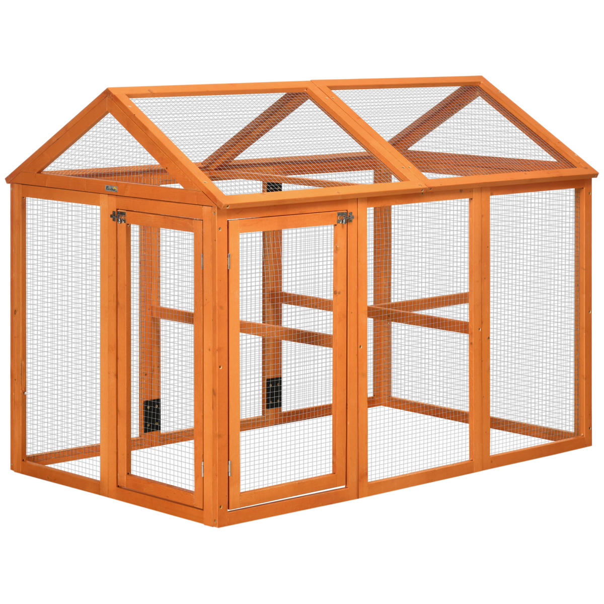 PawHut Wooden Chicken Run with Multiple Doors & Combinable Design – Spacious Coop for 3–6 Chickens, Orange