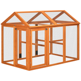 PawHut Wooden Chicken Run with Multiple Doors & Combinable Design – Spacious Coop for 3–6 Chickens, Orange