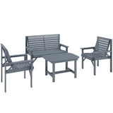 Outsunny 4 Piece Wooden Garden Sofa Set – Loveseat, Two Armchairs and Coffee Table, Embossed Solid Wood, Grey