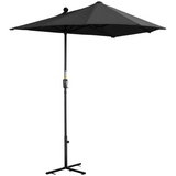 Outsunny 2m Half Garden Parasol with Crank Handle & Double-Sided Canopy – Wall-Side Shade, Black Base