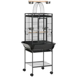 PawHut 156cm Parrot Cage with Open Play Top, Perches, Seed Guard & Wheels – Large Bird Cage, Dark Grey