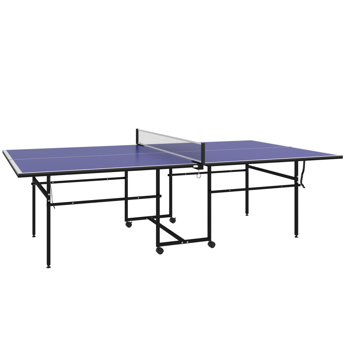 SPORTNOW 9ft Folding Table Tennis Table with 4 Lockable Wheels, Net, 2 Paddles & 3 Balls – Indoor, Blue