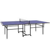 SPORTNOW 9ft Folding Table Tennis Table with 4 Lockable Wheels, Net, 2 Paddles & 3 Balls – Indoor, Blue