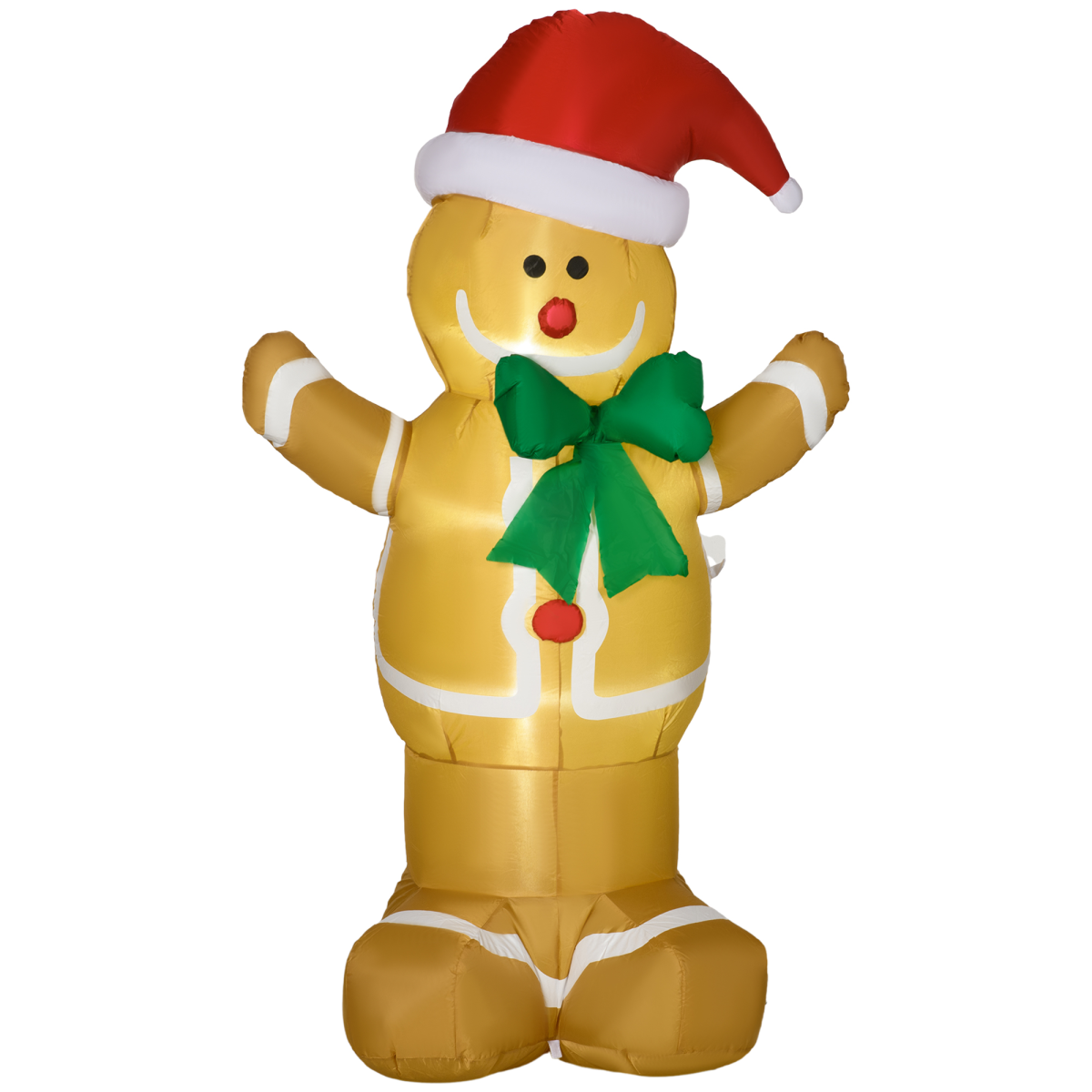 HOMCOM 6ft Christmas Inflatable Gingerbread Man with Santa Hat and LED Lights – Outdoor Garden Decor